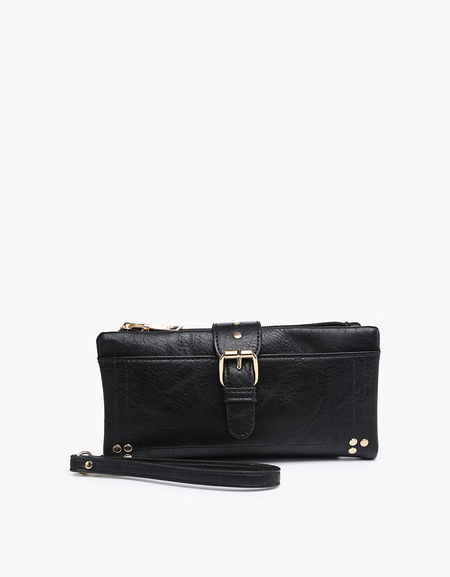 Cadence Buckle Wallet/Clutch with Zip Top - Black