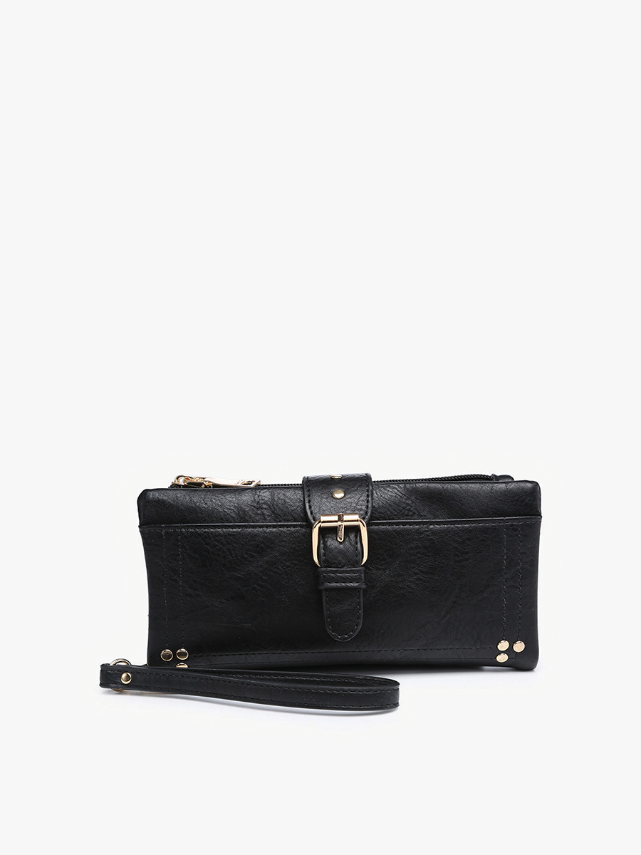 Cadence Buckle Wallet/Clutch with Zip Top - Black