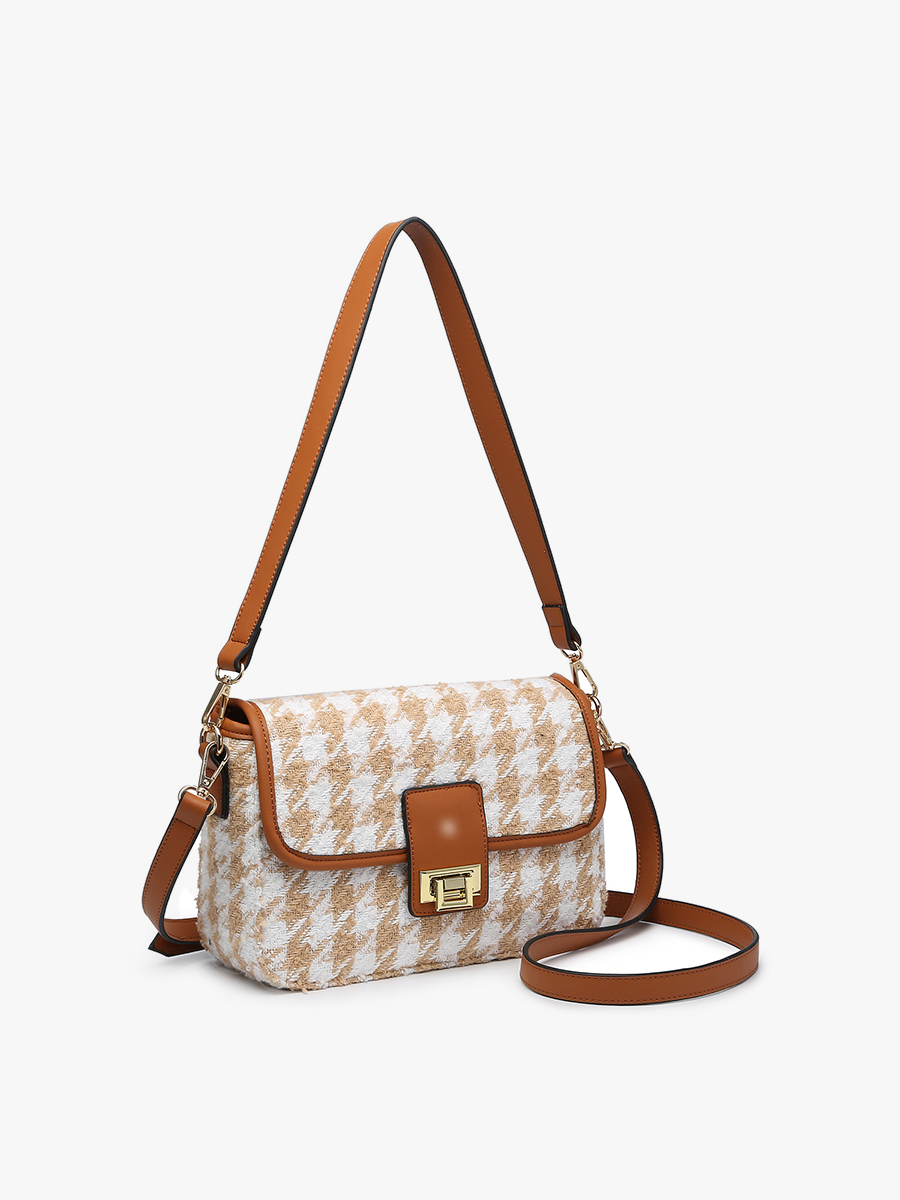 Elodie Houndstooth Gold Accent Crossbody - Sand & White