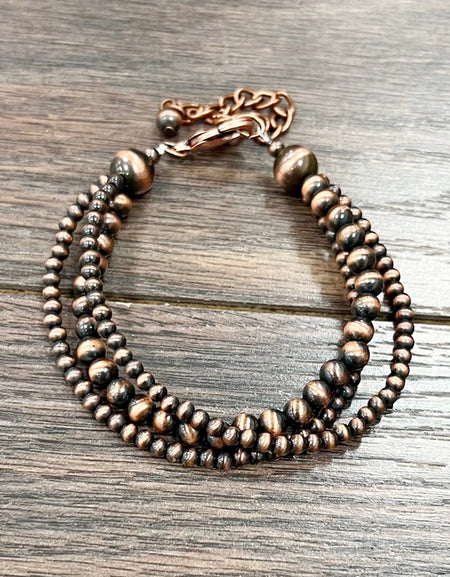 Copper Western Bead Strand Adjustable Bracelet