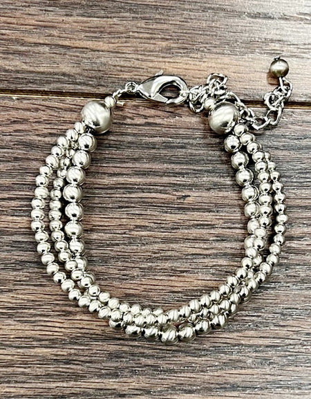 Silver Western Bead Strand Adjustable Bracelet