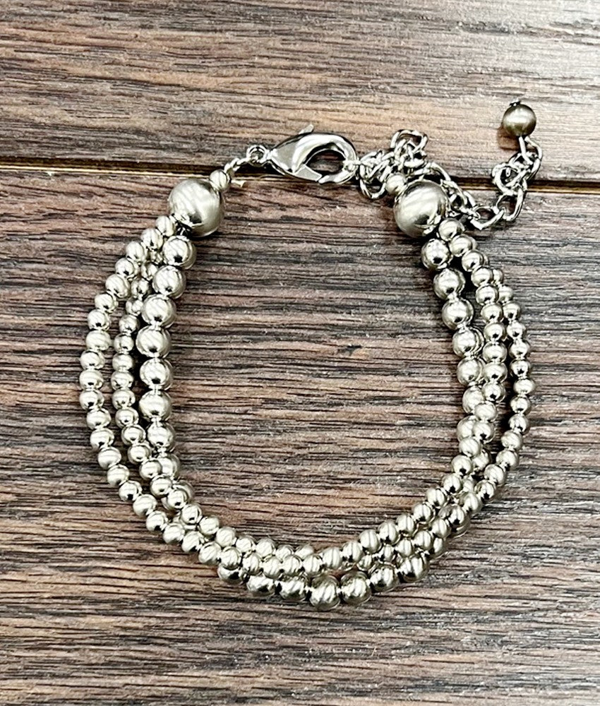 Silver Western Bead Strand Adjustable Bracelet