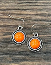 9mm Round Stone Earrings -Orange