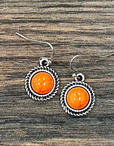 9mm Round Stone Earrings -Orange