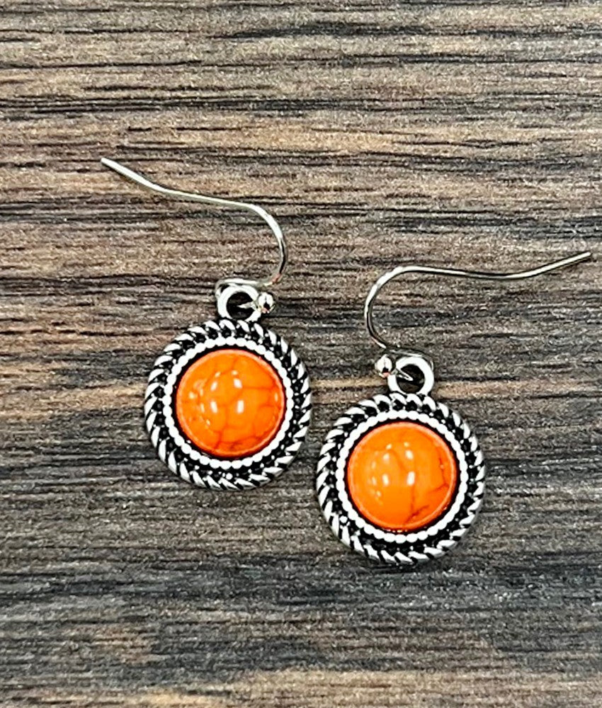 9mm Round Stone Earrings -Orange