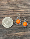 9mm Round Stone Earrings -Orange