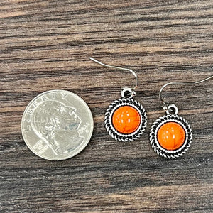 9mm Round Stone Earrings -Orange