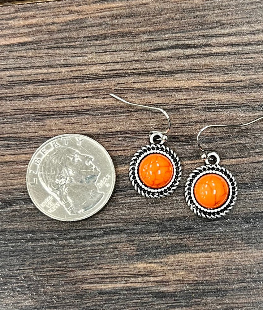 9mm Round Stone Earrings -Orange