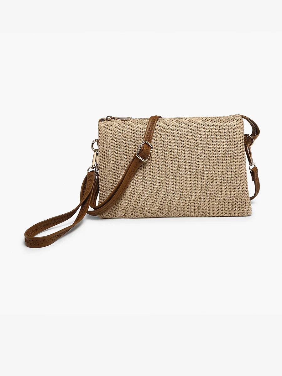 Izzy Straw Woven Crossbody w/ Vegan Leather Strap - Natural