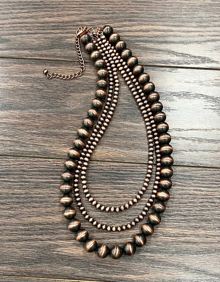 3-Strand Copper Navajo Bead Necklace 24”