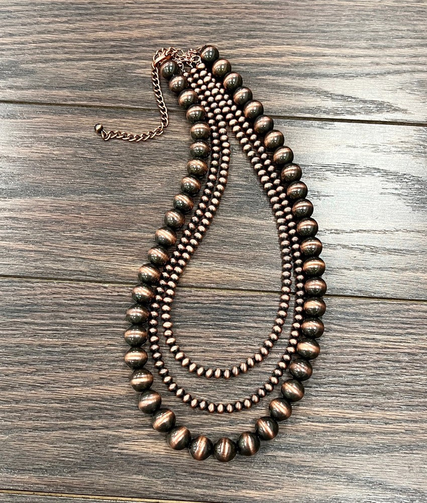 3-Strand Copper Navajo Bead Necklace 24”