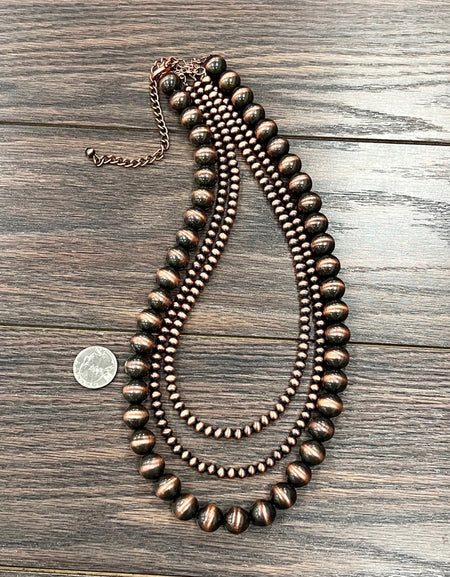 3-Strand Copper Navajo Bead Necklace 24”