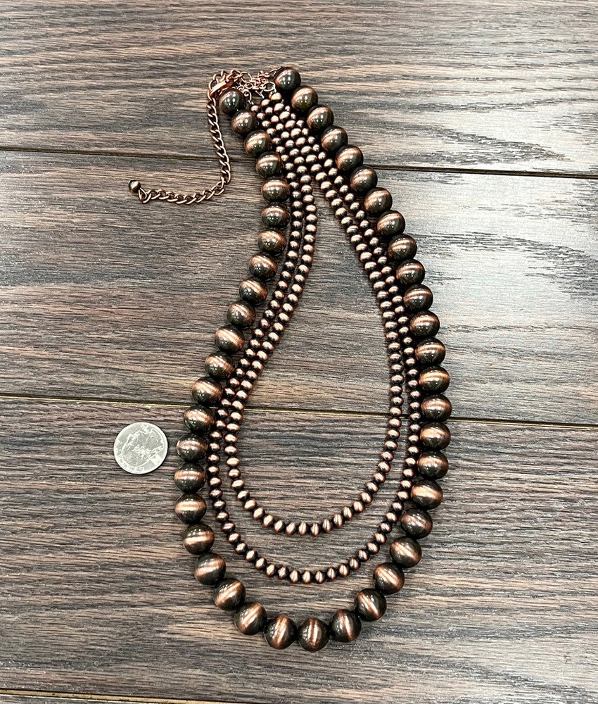 3-Strand Copper Navajo Bead Necklace 24”
