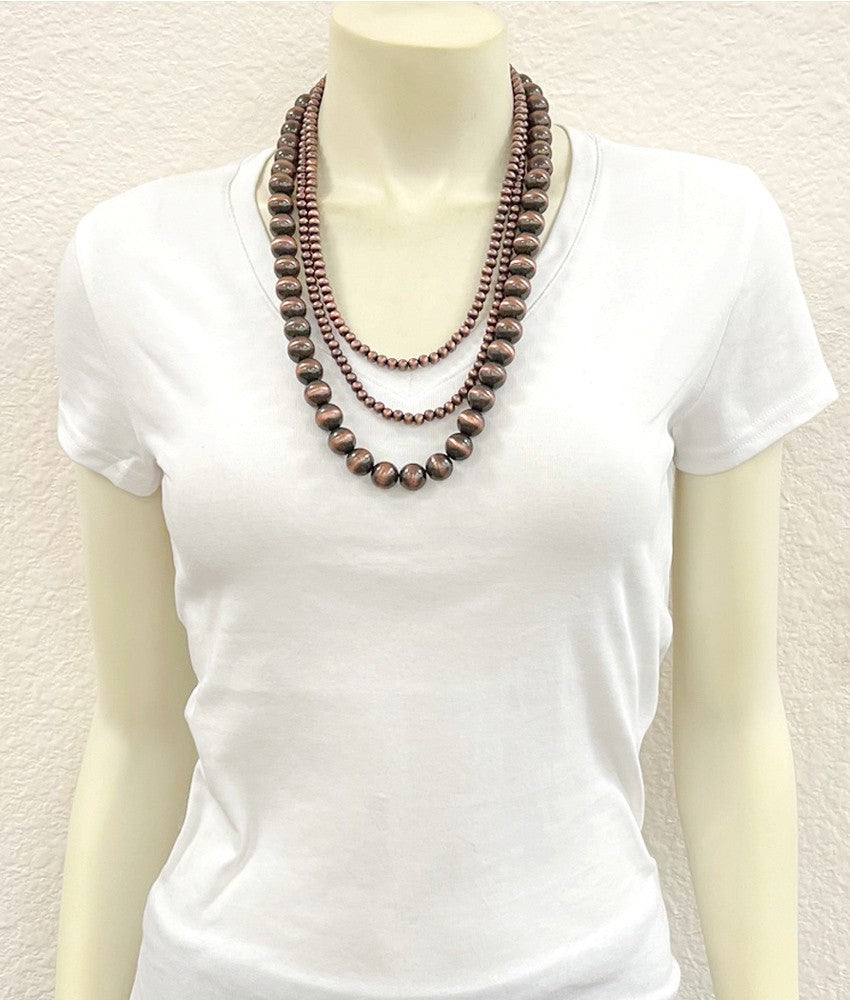 3-Strand Copper Navajo Bead Necklace 24”