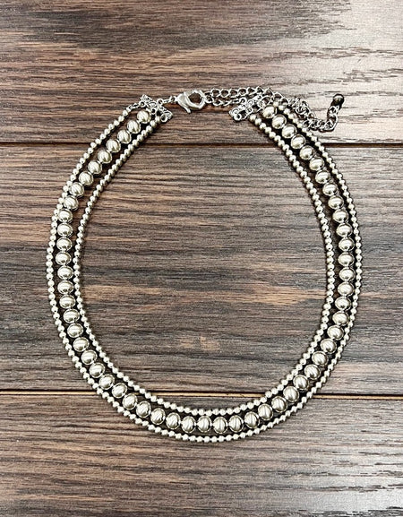 Silver 3-strand 18” Navajo Bead Necklace