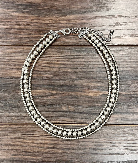Silver 3-strand 18” Navajo Bead Necklace