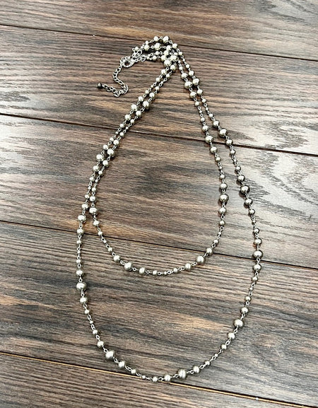 Silver 2-strand 40” Navajo Bead Necklace