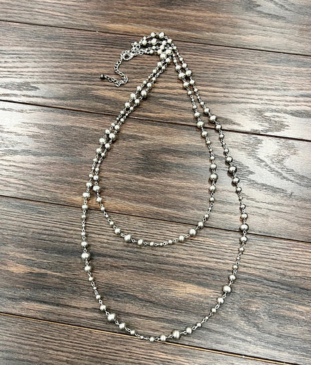 Silver 2-strand 40” Navajo Bead Necklace