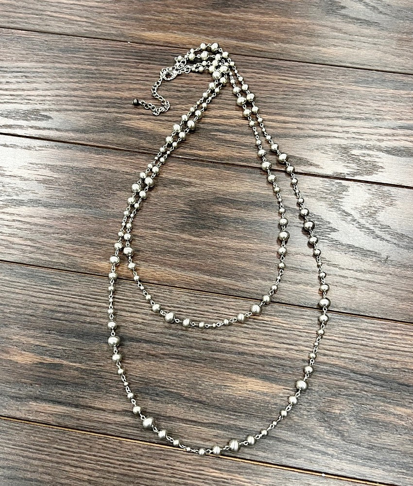 Silver 2-strand 40” Navajo Bead Necklace