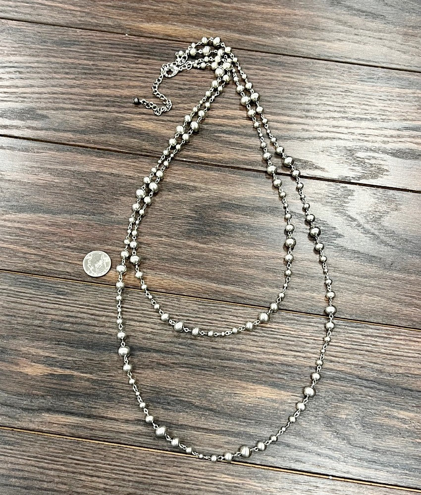 Silver 2-strand 40” Navajo Bead Necklace