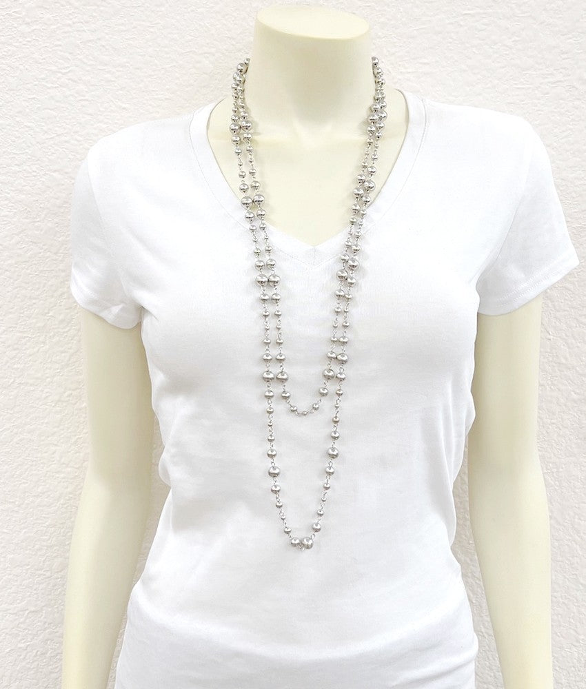 Silver 2-strand 40” Navajo Bead Necklace