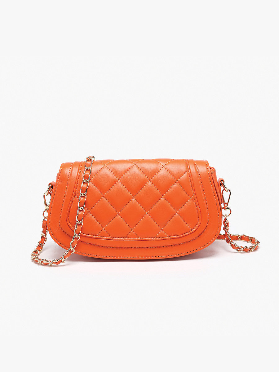 Taipei Quilted Flapover Crossbody w/ Chain Strap - Orange