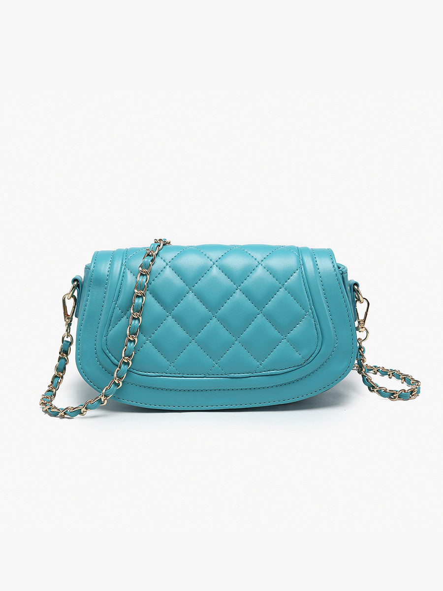 Taipei Quilted Flapover Crossbody w/ Chain Strap - Aquamarine