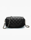 Taipei Quilted Flapover Crossbody with Chain Strap - Black