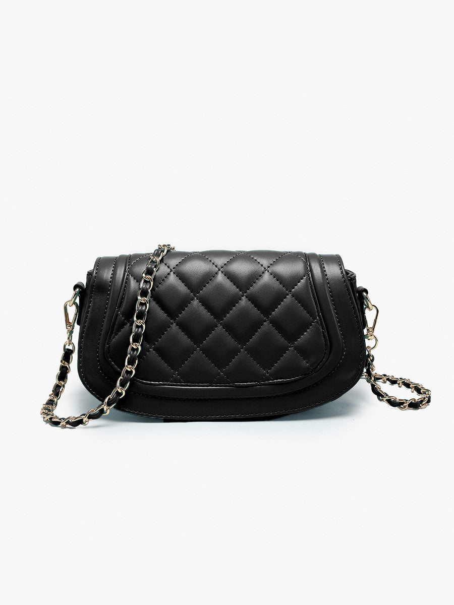 Taipei Quilted Flapover Crossbody with Chain Strap - Black