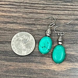 1” Turquoise oval drop earrings