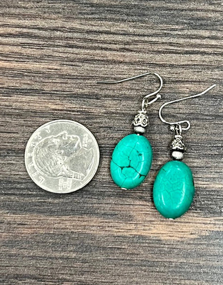 1” Turquoise oval drop earrings