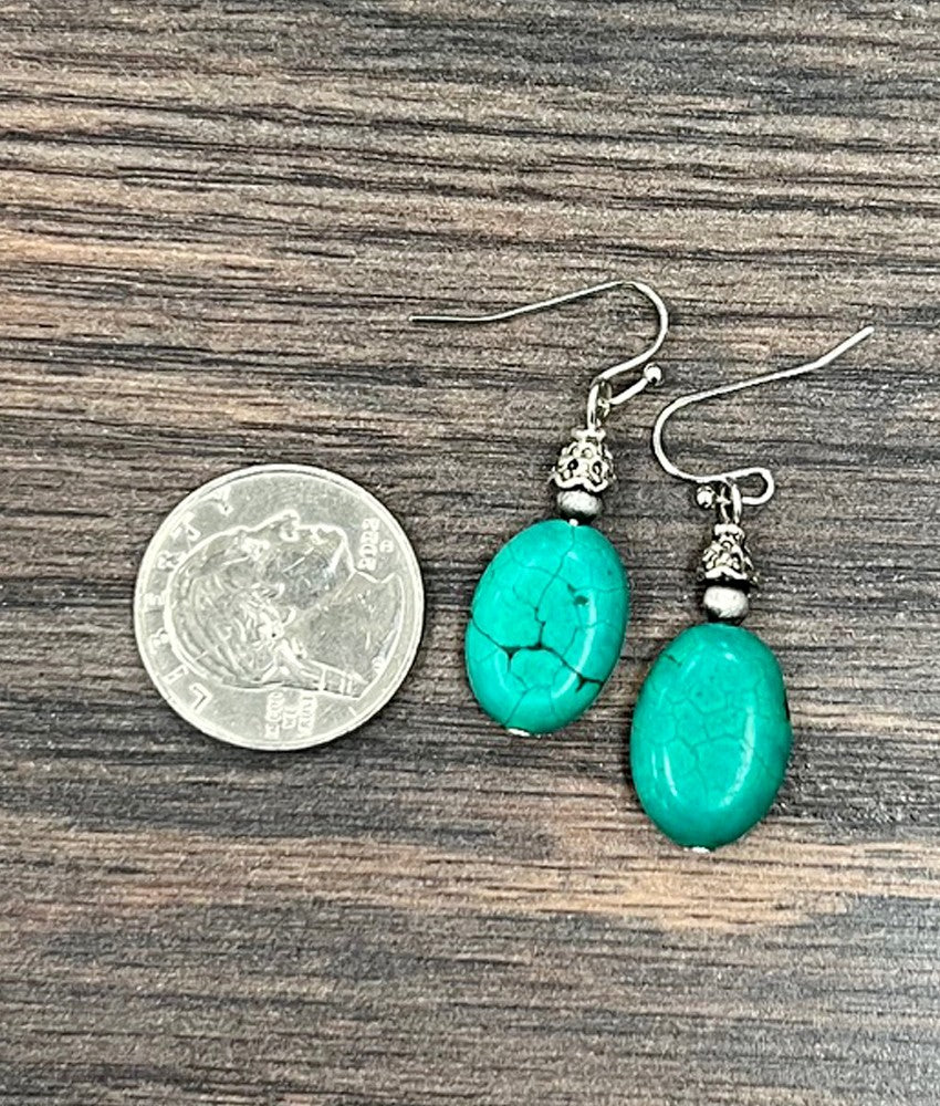 1” Turquoise oval drop earrings