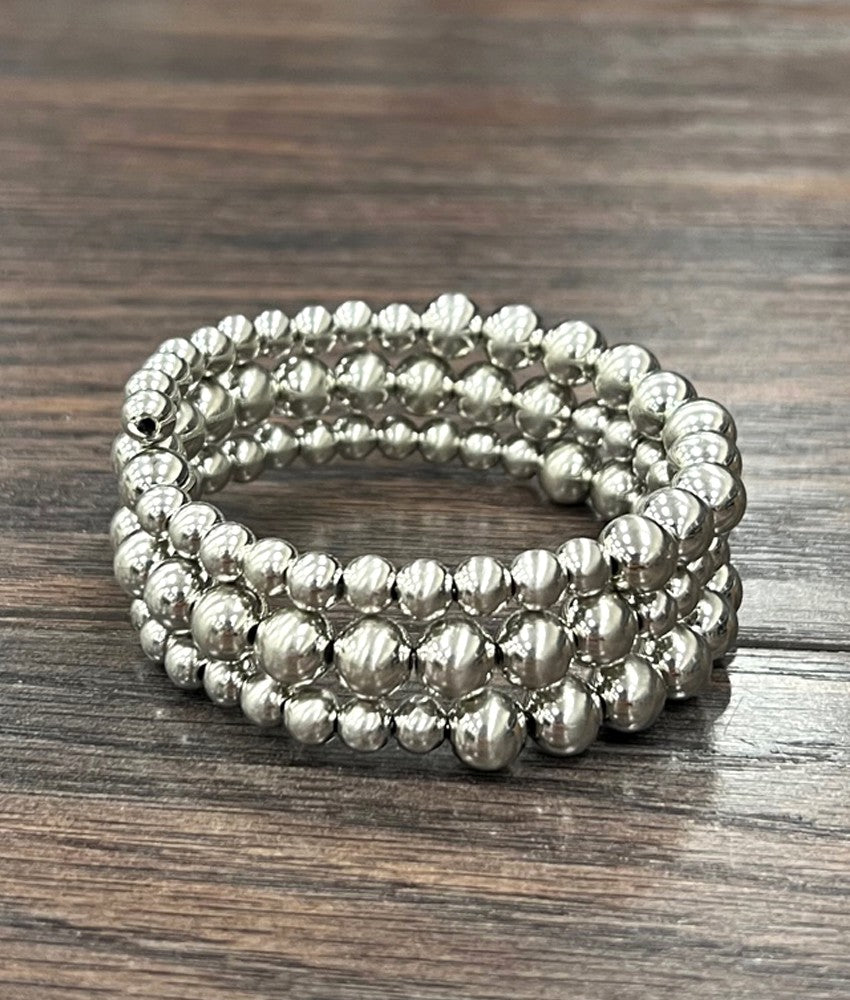 Navajo Bead Wrap Bracelet - Silver