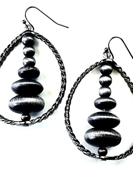 Roped Teardrop Hoop Earring with Navajo Beads