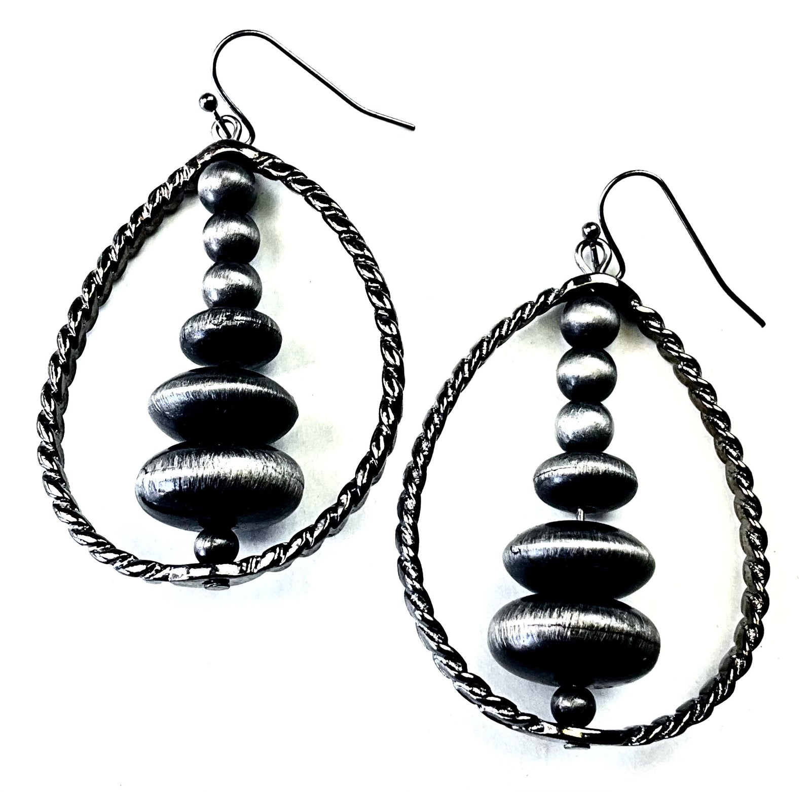 Roped Teardrop Hoop Earring with Navajo Beads