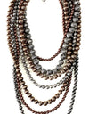 Multi-strand Mixed Metal Fluted Bead Necklace