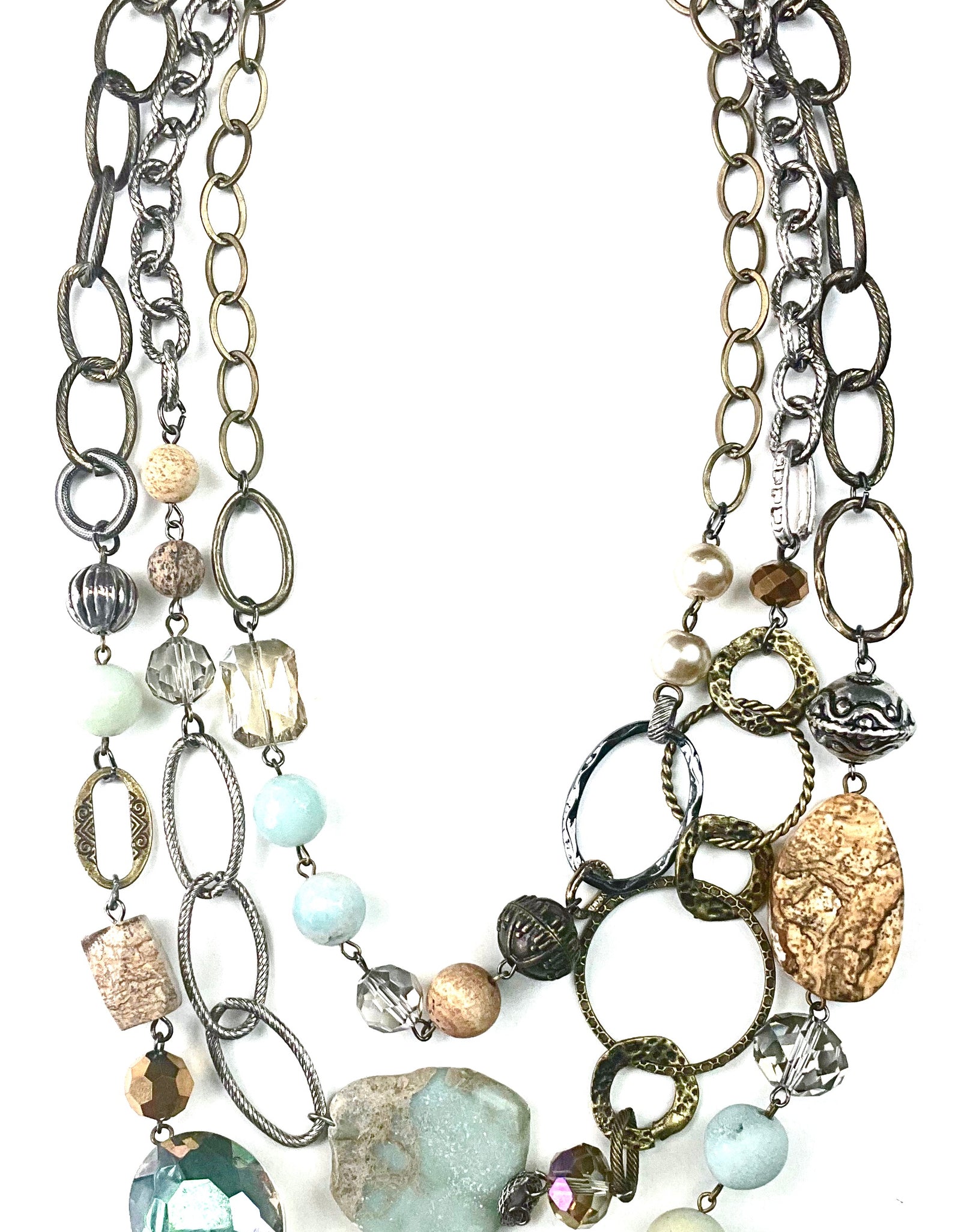 Multi-strand coastal chunky bead necklace