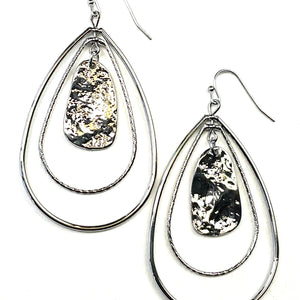 Double Teardrop Hoops with Hammered Silver Paddles
