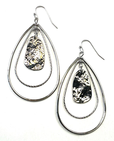 Double Teardrop Hoops with Hammered Silver Paddles