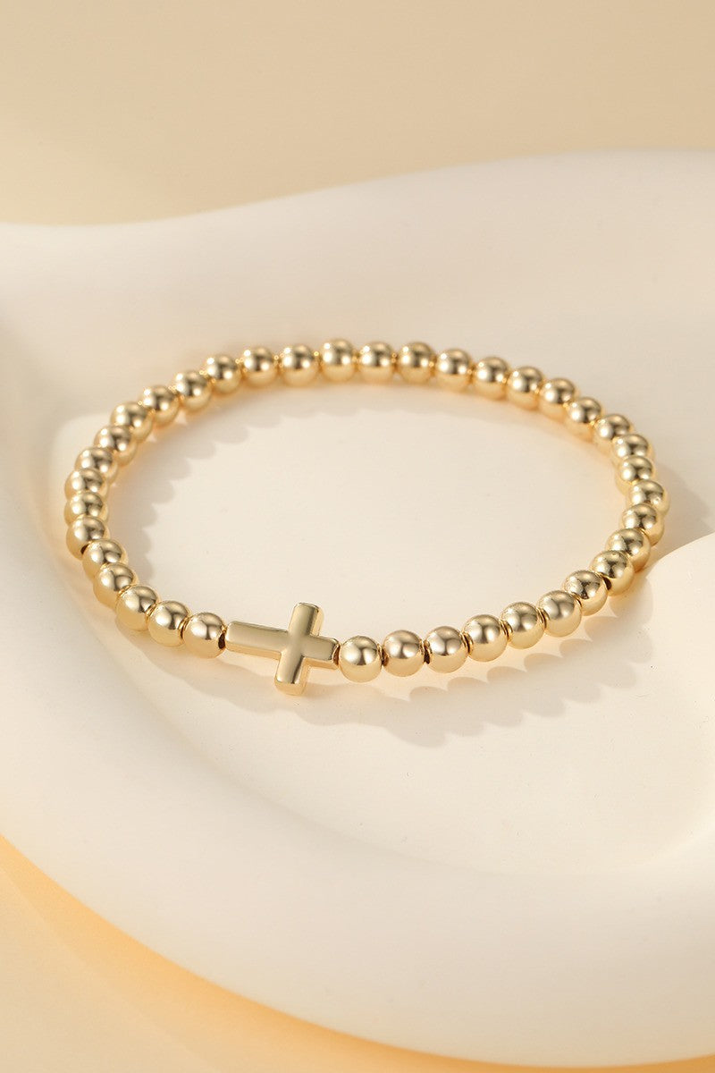 Cross Ball Chain Stretch Bracelet - Gold