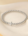 Cross Ball Chain Stretch Bracelet - Silver