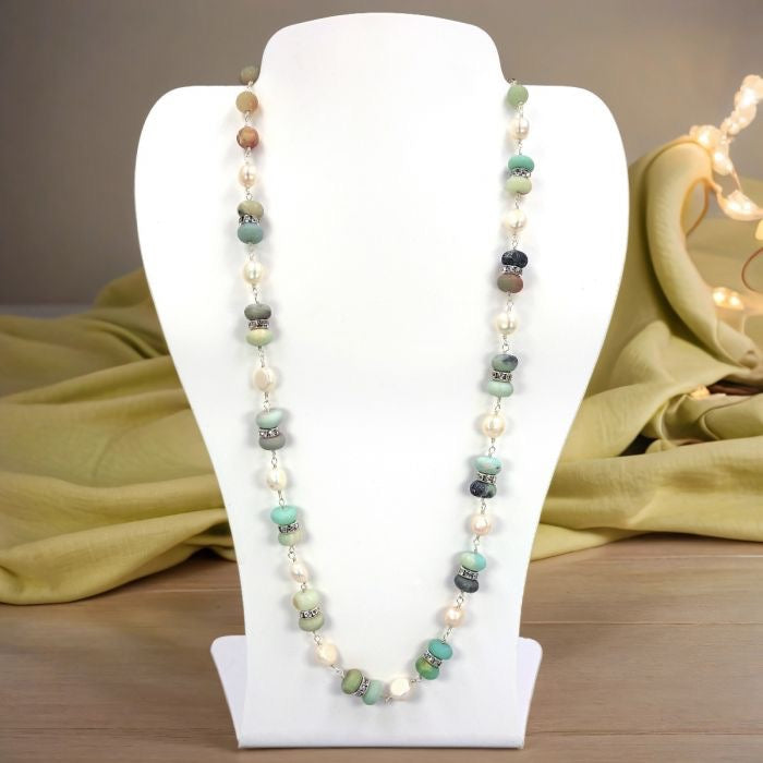 Rondelle Amazonite and Cultured Pearl Necklace