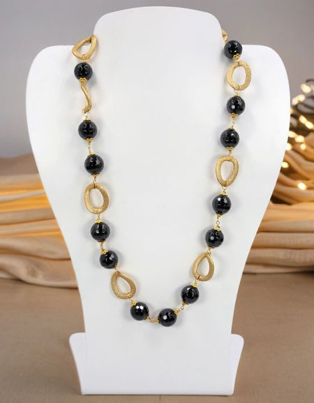 Onyx and Gold-Tone Ring Wired Necklace