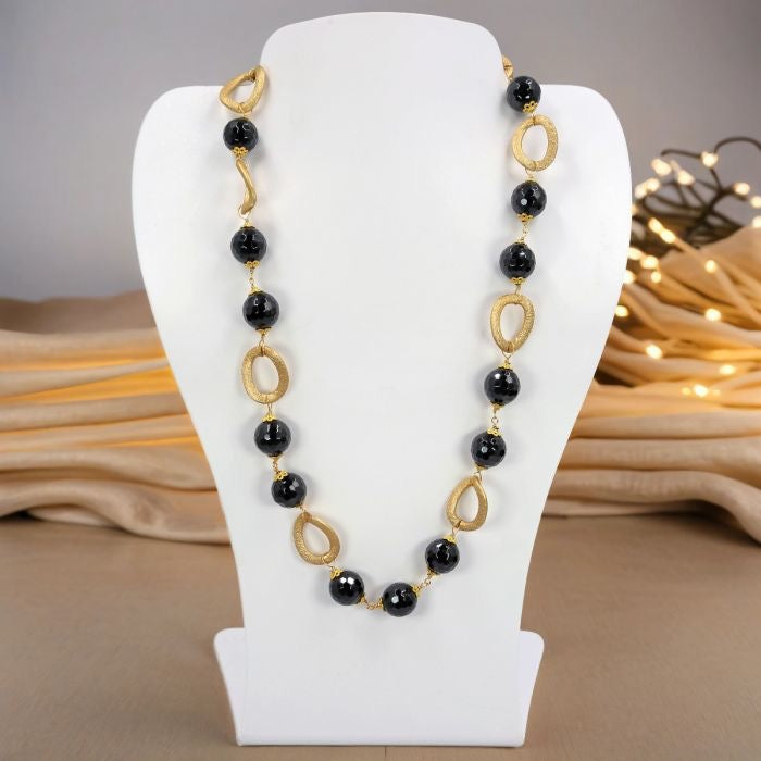 Onyx and Gold-Tone Ring Wired Necklace