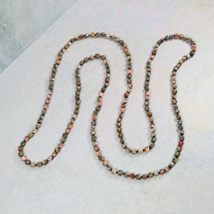 36" 4mm Infinity Squared Micro-cut Rhodonite Necklace
