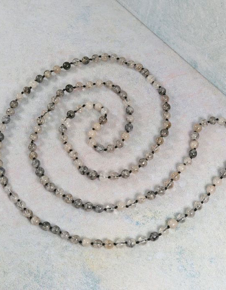 36" 5mm Infinity Round Black Rutilated Quartz Necklace