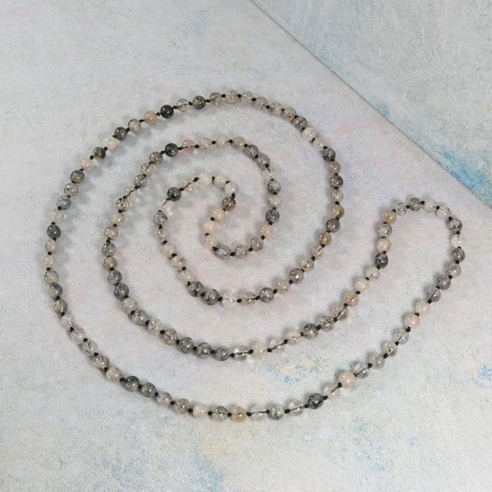 36" 5mm Infinity Round Black Rutilated Quartz Necklace