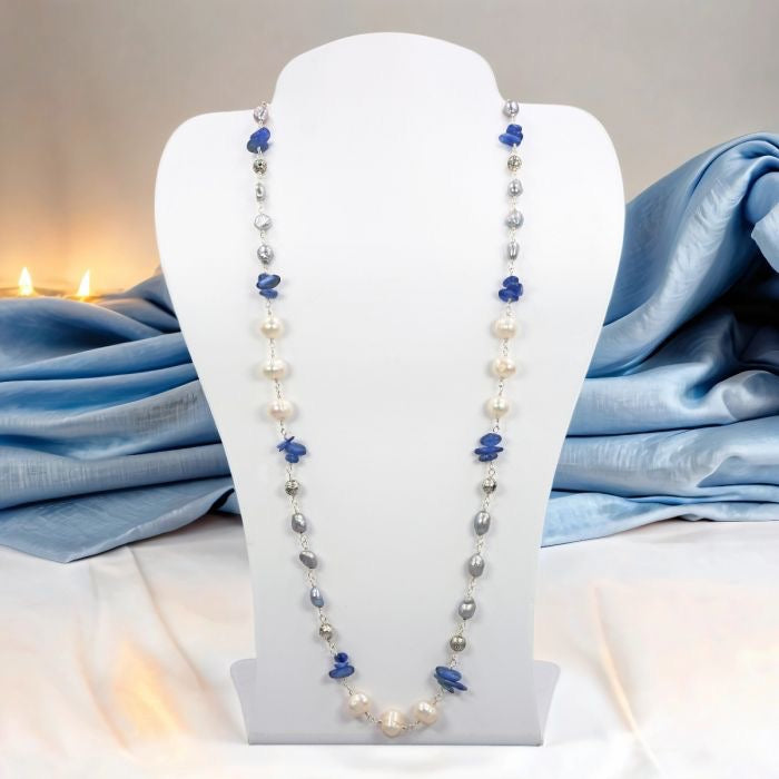 Kyanite and Freshwater Cultured Pearl Necklace