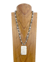 24 inches Silver Navajo pearl and white turquoise stone beads with large rectangle white turquoise stone pendant necklace