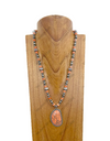 24 inches Silver Navajo pearl and orange turquoise stone beads with large orange oval turquoise stone pendant necklace